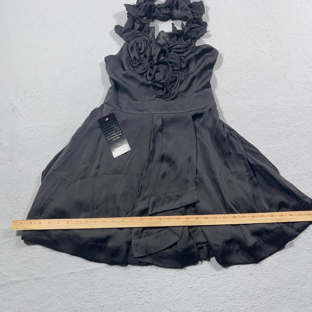 Bebe Rosette Ruffle Halter Dress Women Small Fit Flare‎ Black Jean And Jane NWT - Picture 7 of 12